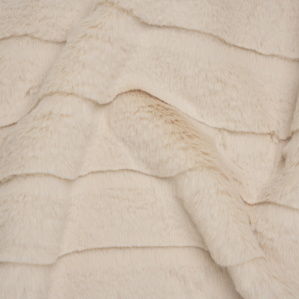 Plush Medium Pile Recycled Polyester Faux Fur with Cut Stripes – Ecru Plush Medium Pile Recycled Polyester Faux Fur with Cut Stripes – Ecru