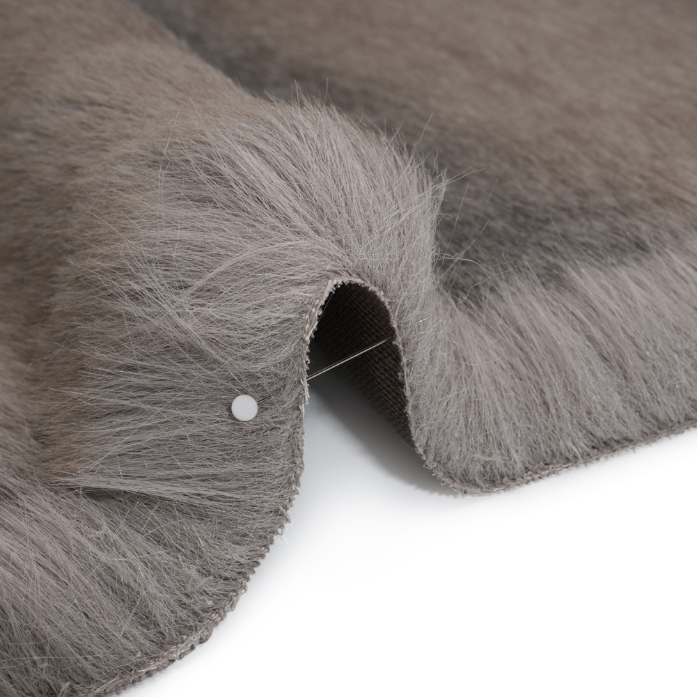 Plush Three-Tone Long Pile Recycled Polyester Faux Fur - Gray, Tan and Charcoal Soft Stripes
