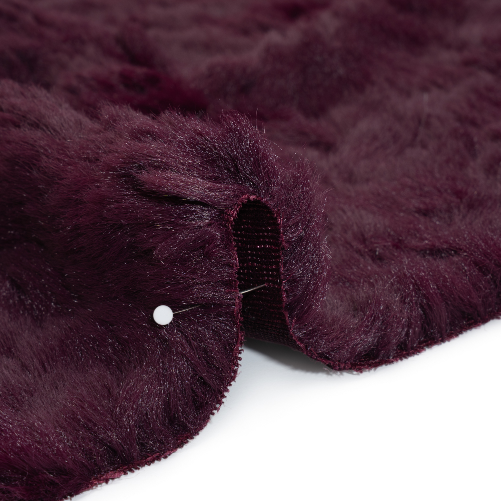 Textured Medium Pile Recycled Polyester Faux Fur - Port Wine Red