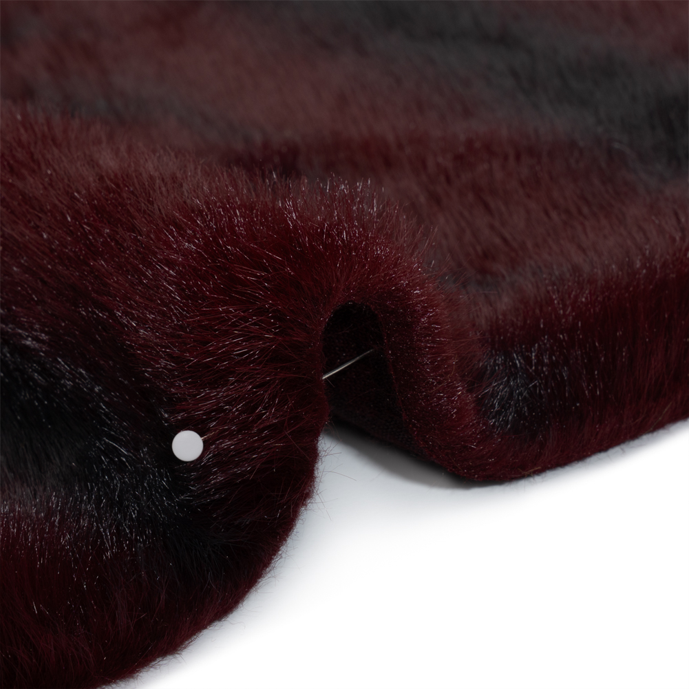 Plush Short Pile Recycled Polyester Faux Fur - Burgundy and Black Woodgrain Print