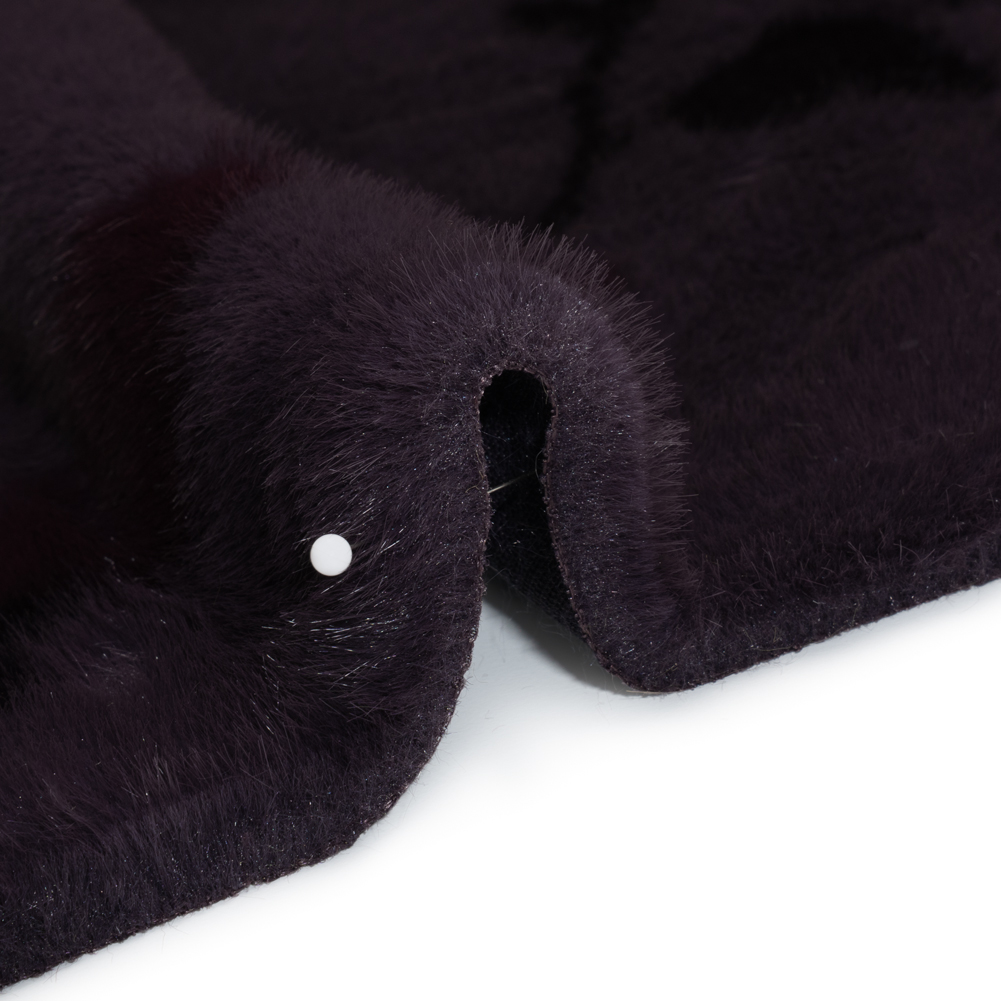 Plush Short Pile Recycled Polyester Faux Fur - Dark Purple, Charcoal and Burgundy Floral Print