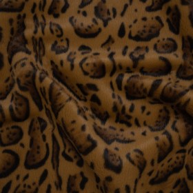 Plush Short Pile Recycled Polyester Faux Fur – Tan, Brown and Black Animal Spots Print Plush Short Pile Recycled Polyester Faux Fur – Tan, Brown and Black Animal Spots Print