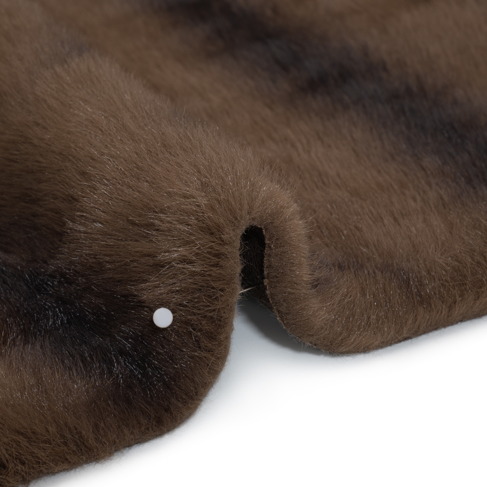 Plush Short Pile Recycled Polyester Faux Fur - Light Brown and Black Woodgrain Print