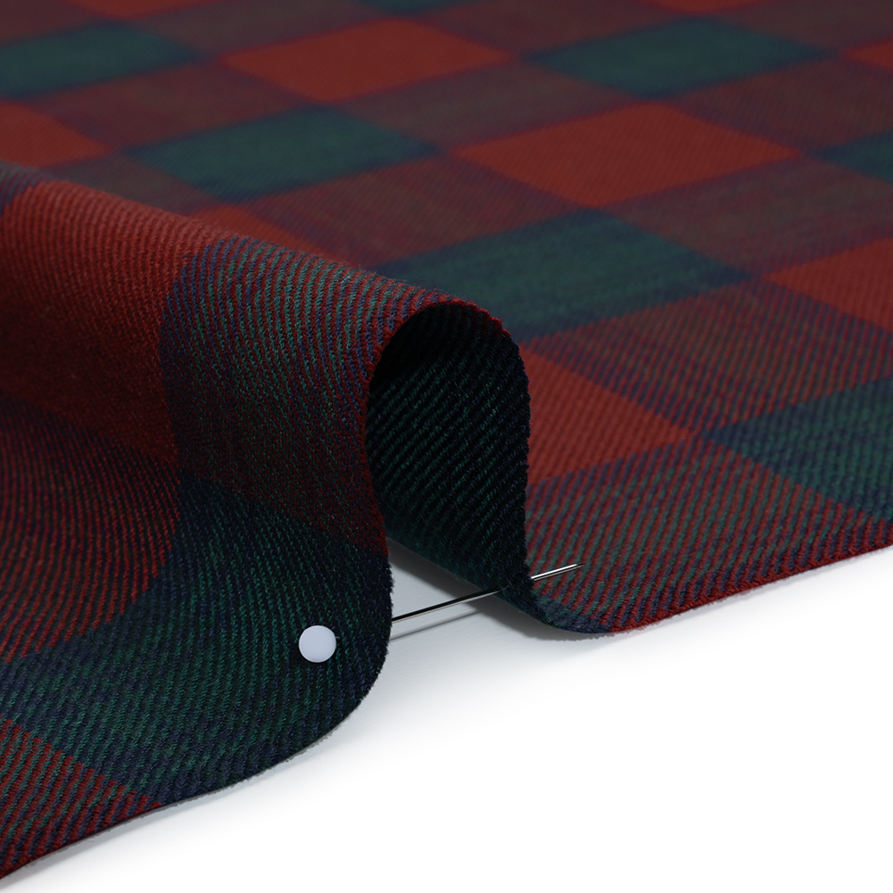 Virgin Wool Twill Made in Italy – Wine Red, Navy and Green Check Plaid Virgin Wool Twill Made in Italy – Wine Red, Navy and Green Check Plaid