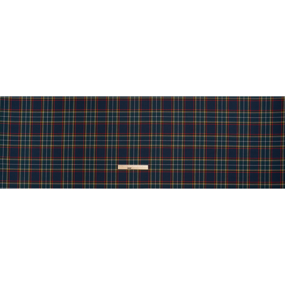 Virgin Wool Twill Made in Italy – Navy Blue, Green and Red Plaid Virgin Wool Twill Made in Italy – Navy Blue, Green and Red Plaid