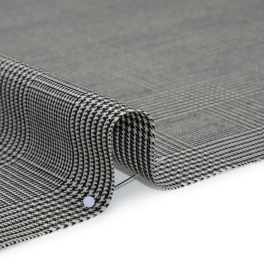 Stretch Wool Twill Suiting Made in Italy – Black and White Glen Plaid Stretch Wool Twill Suiting Made in Italy – Black and White Glen Plaid