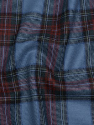 Virgin Wool Twill Made in Italy – Blue and Dark Red Plaid Virgin Wool Twill Made in Italy – Blue and Dark Red Plaid