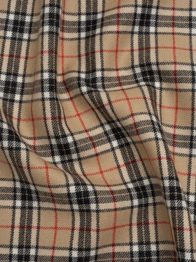 Virgin Wool Twill Made in Italy – Beige, Black and Red Classic Plaid Virgin Wool Twill Made in Italy – Beige, Black and Red Classic Plaid