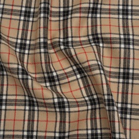 Virgin Wool Twill Made in Italy – Beige, Black and Red Classic Plaid Virgin Wool Twill Made in Italy – Beige, Black and Red Classic Plaid