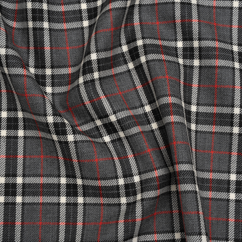 Virgin Wool Twill Made in Italy – Gray, Black and Red Classic Plaid Virgin Wool Twill Made in Italy – Gray, Black and Red Classic Plaid