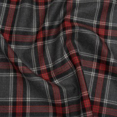 Virgin Wool Twill Made in Italy – Heathered Gray and Red Plaid Virgin Wool Twill Made in Italy – Heathered Gray and Red Plaid