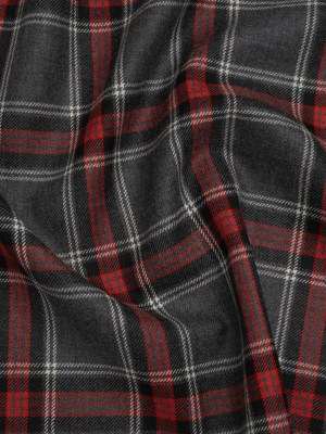Virgin Wool Twill Made in Italy – Heathered Gray and Red Plaid Virgin Wool Twill Made in Italy – Heathered Gray and Red Plaid