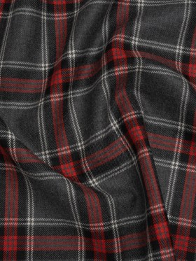 Virgin Wool Twill Made in Italy – Heathered Gray and Red Plaid Virgin Wool Twill Made in Italy – Heathered Gray and Red Plaid
