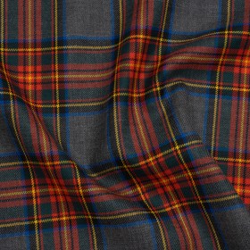 Virgin Wool Twill Made in Italy – Heathered Gray, Red and Yellow Plaid Virgin Wool Twill Made in Italy – Heathered Gray, Red and Yellow Plaid