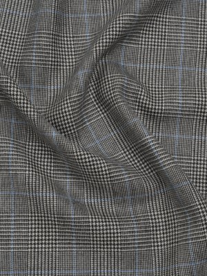 Brushed Virgin Merino Wool Twill – Black, White and Sky Blue Glen Plaid Brushed Virgin Merino Wool Twill – Black, White and Sky Blue Glen Plaid