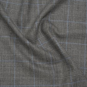 Brushed Virgin Merino Wool Twill – Black, White and Sky Blue Glen Plaid Brushed Virgin Merino Wool Twill – Black, White and Sky Blue Glen Plaid