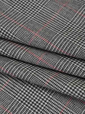 Brushed Virgin Merino Wool Twill – Black, White and Red Glen Plaid Brushed Virgin Merino Wool Twill – Black, White and Red Glen Plaid