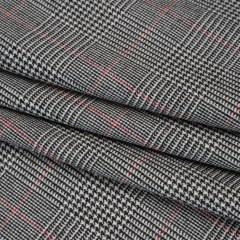 Brushed Virgin Merino Wool Twill – Black, White and Red Glen Plaid Brushed Virgin Merino Wool Twill – Black, White and Red Glen Plaid