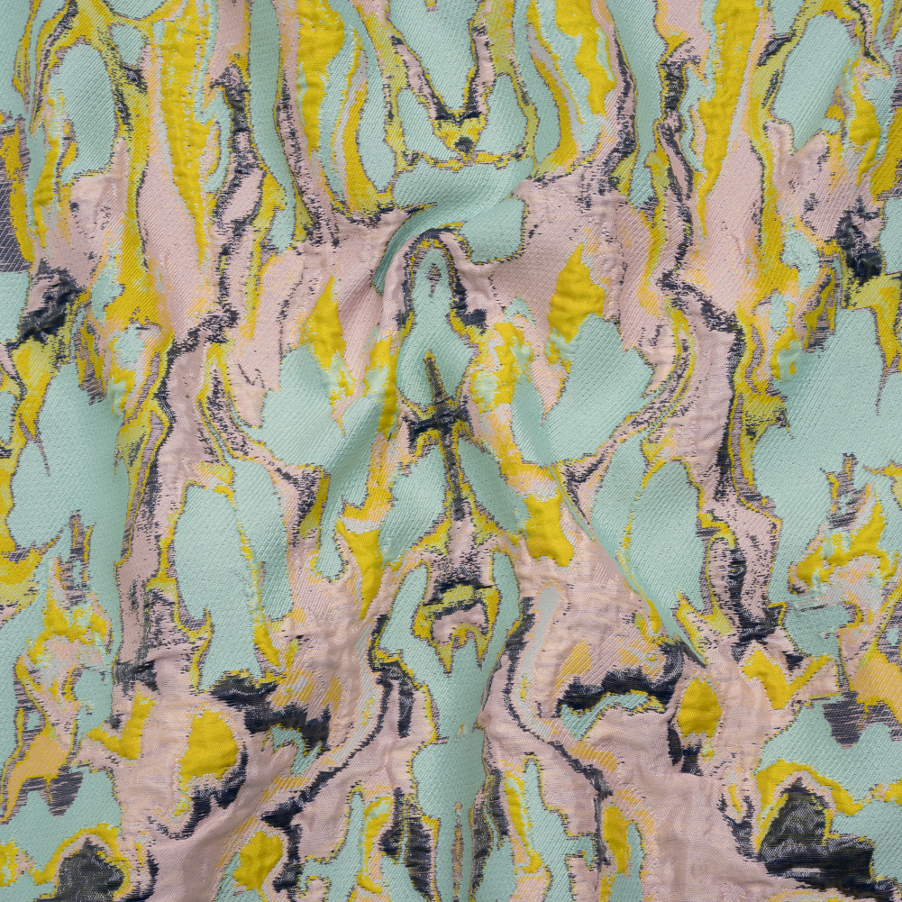 Metallic Luxury Brocade – Aqua, Pale Pink and Yellow Melting Abstract Metallic Luxury Brocade – Aqua, Pale Pink and Yellow Melting Abstract