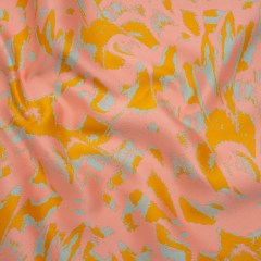 Luxury Polyester Brocade – Sparkling Peach, Golden Yellow and Sky Blue Abstract Markmaking Luxury Polyester Brocade – Sparkling Peach, Golden Yellow and Sky Blue Abstract Markmaking