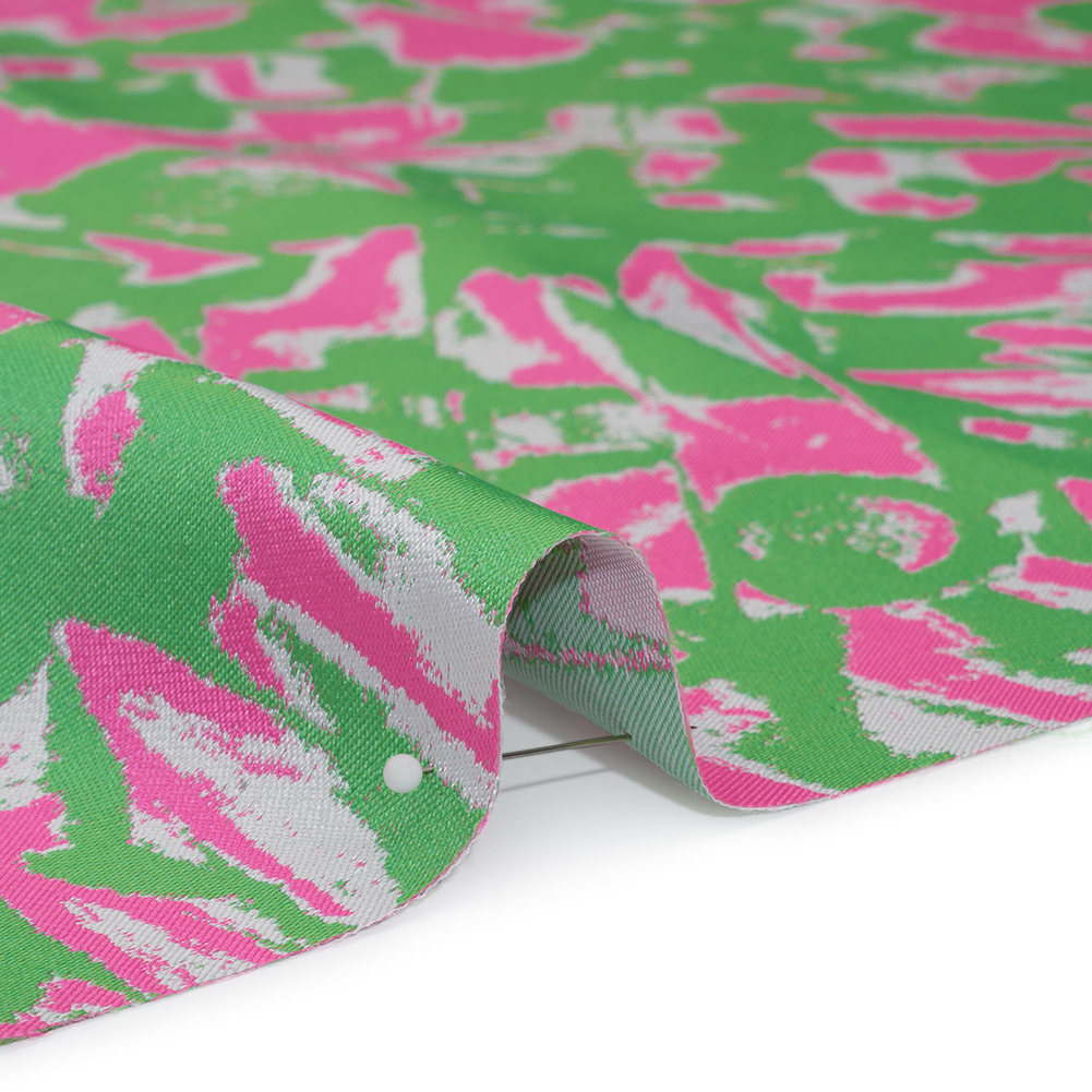 Luxury Polyester Brocade – Sparkling Hot Pink and Kelly Green Abstract Markmaking Luxury Polyester Brocade – Sparkling Hot Pink and Kelly Green Abstract Markmaking