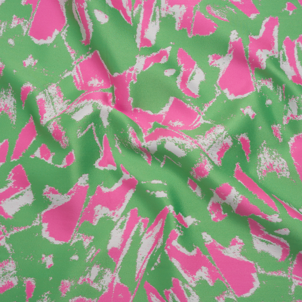 Luxury Polyester Brocade – Sparkling Hot Pink and Kelly Green Abstract Markmaking Luxury Polyester Brocade – Sparkling Hot Pink and Kelly Green Abstract Markmaking