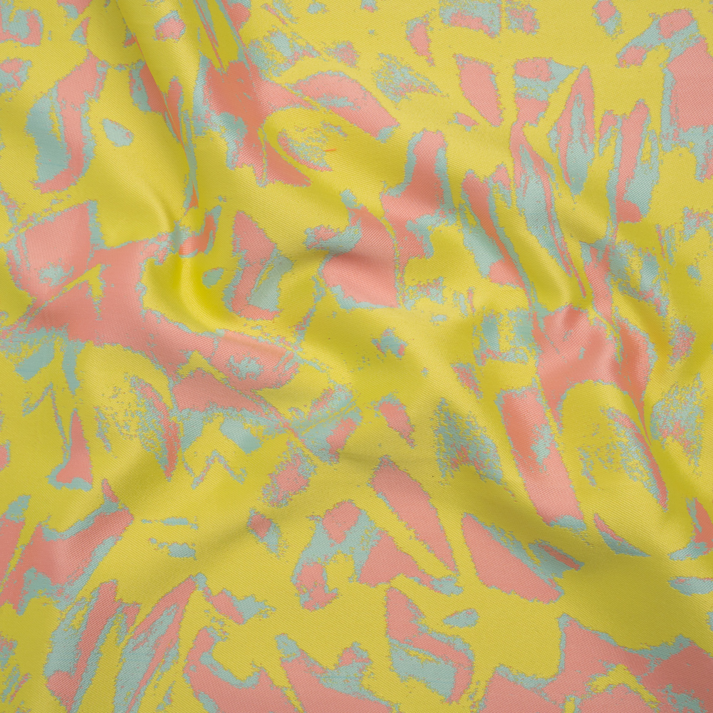 Luxury Polyester Brocade – Sparkling Lemon Yellow, Peach and Aqua Abstract Markmaking Luxury Polyester Brocade – Sparkling Lemon Yellow, Peach and Aqua Abstract Markmaking