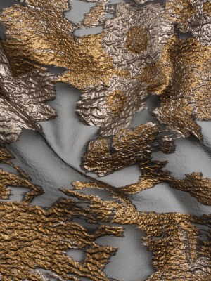 Metallic Luxury Burnout Brocade – Gold, Silver and Black Floral Border Metallic Luxury Burnout Brocade – Gold, Silver and Black Floral Border