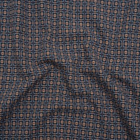 Geometric Cotton Dobby – Blue, Brown and White Rectangle Frames – Deadstock Geometric Cotton Dobby – Blue, Brown and White Rectangle Frames – Deadstock