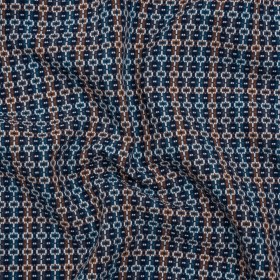 Geometric Cotton Dobby – Blue, Brown and White Boxes on Stripes – Deadstock Geometric Cotton Dobby – Blue, Brown and White Boxes on Stripes – Deadstock