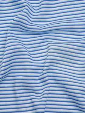 Cotton and Viscose Jersey Print – White, Cobalt and Sky Blue Shadow Stripes – Deadstock Cotton and Viscose Jersey Print – White, Cobalt and Sky Blue Shadow Stripes – Deadstock