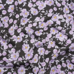 Stretch Rayon Jersey Print – Charcoal, Lavender and White Floral – Deadstock Stretch Rayon Jersey Print – Charcoal, Lavender and White Floral – Deadstock