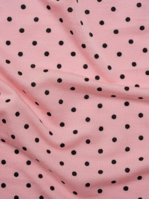 Stretch Rayon Jersey Print – Pink and Black Polka Dots – Deadstock Stretch Rayon Jersey Print – Pink and Black Polka Dots – Deadstock