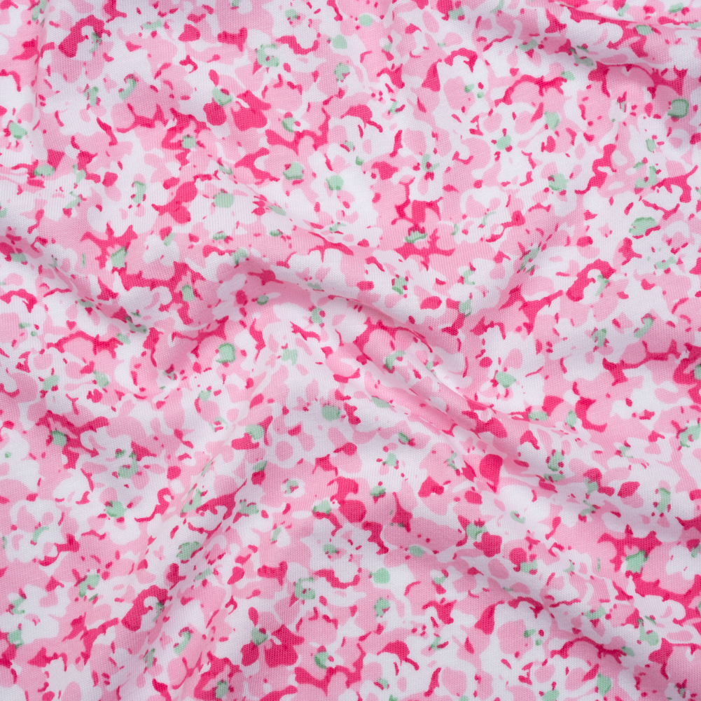 Cotton and Viscose Jersey Print – Pink, Mint and White Allover Floral – Deadstock Cotton and Viscose Jersey Print – Pink, Mint and White Allover Floral – Deadstock
