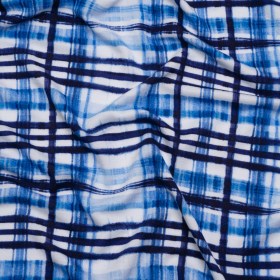 Stretch Rayon Jersey Print – Navy, Blue and White Painterly Plaid – Deadstock Stretch Rayon Jersey Print – Navy, Blue and White Painterly Plaid – Deadstock