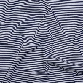 Cotton and Viscose Jersey Print – Dark Navy and White Railroaded Candy Stripes – Deadstock Cotton and Viscose Jersey Print – Dark Navy and White Railroaded Candy Stripes – Deadstock