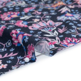 Stretch Rayon Jersey Print – Navy, Pink and White Ornamental Floral – Deadstock Stretch Rayon Jersey Print – Navy, Pink and White Ornamental Floral – Deadstock