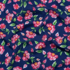 Cotton and Viscose Jersey Print – Ultramarine Blue, Pink and Bright Green Floral – Deadstock Cotton and Viscose Jersey Print – Ultramarine Blue, Pink and Bright Green Floral – Deadstock