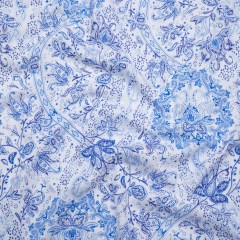 Cotton and Viscose Jersey Print – Bright Blue and White Ornamental Paisley Floral – Deadstock Cotton and Viscose Jersey Print – Bright Blue and White Ornamental Paisley Floral – Deadstock