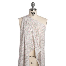 Cotton and Viscose Jersey Print – Red, Blue and Green Little Floral on White – Deadstock Cotton and Viscose Jersey Print – Red, Blue and Green Little Floral on White – Deadstock