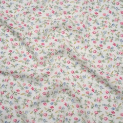 Cotton and Viscose Jersey Print – Red, Blue and Green Little Floral on White – Deadstock Cotton and Viscose Jersey Print – Red, Blue and Green Little Floral on White – Deadstock