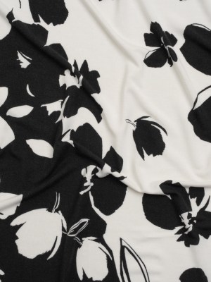Stretch Modal Jersey Print – Black and Ivory Big Floral Borders – Deadstock Stretch Modal Jersey Print – Black and Ivory Big Floral Borders – Deadstock