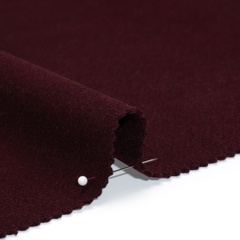 Heavy Brushed Wool Blend Twill Coating - Merlot Red