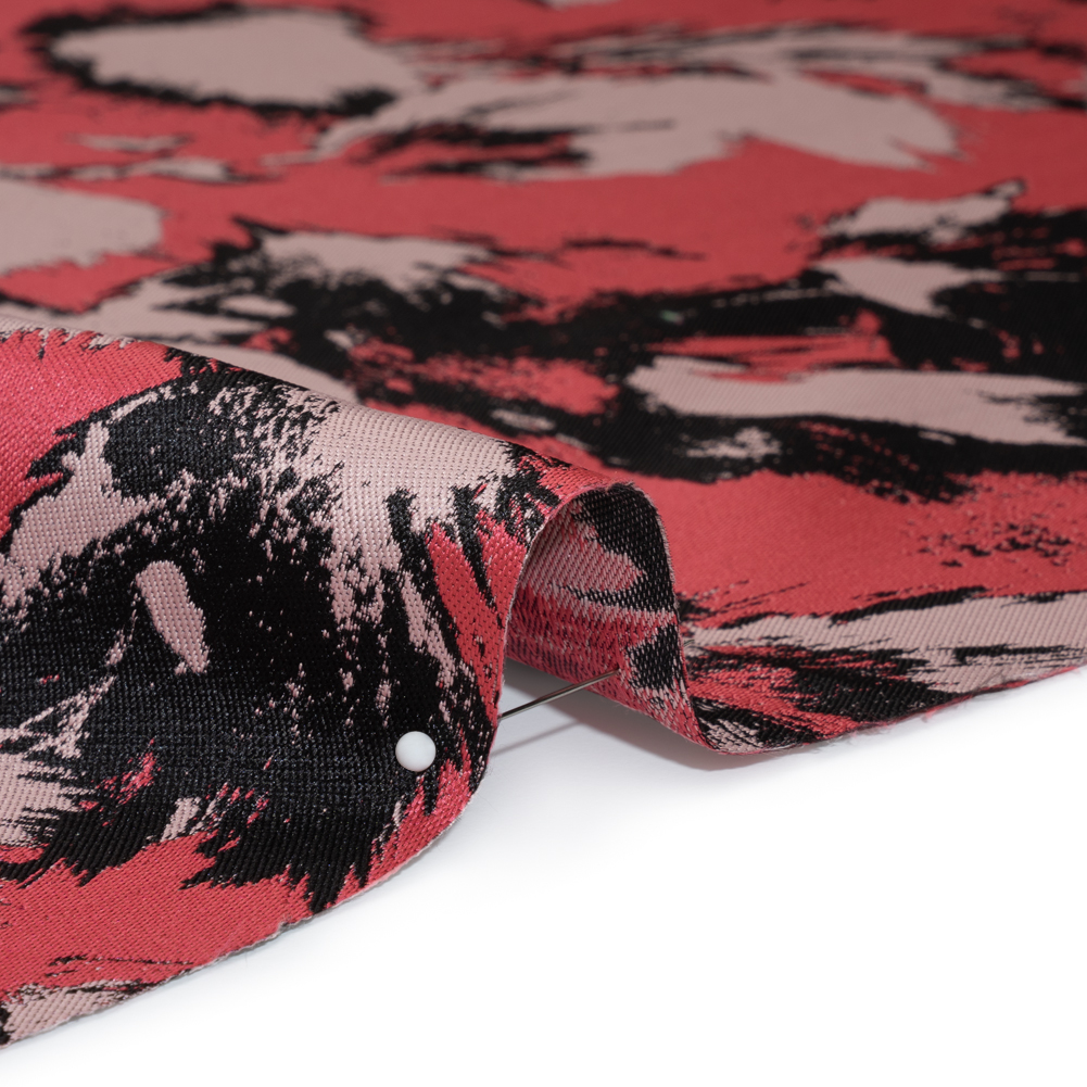 Luxury Polyester Brocade – Pale Pink, Coral and Black Abstract Brushstrokes Luxury Polyester Brocade – Pale Pink, Coral and Black Abstract Brushstrokes
