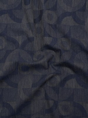 Cotton Dobby Shirting – Navy Blue and Gray Circles in Squares – Deadstock Cotton Dobby Shirting – Navy Blue and Gray Circles in Squares – Deadstock