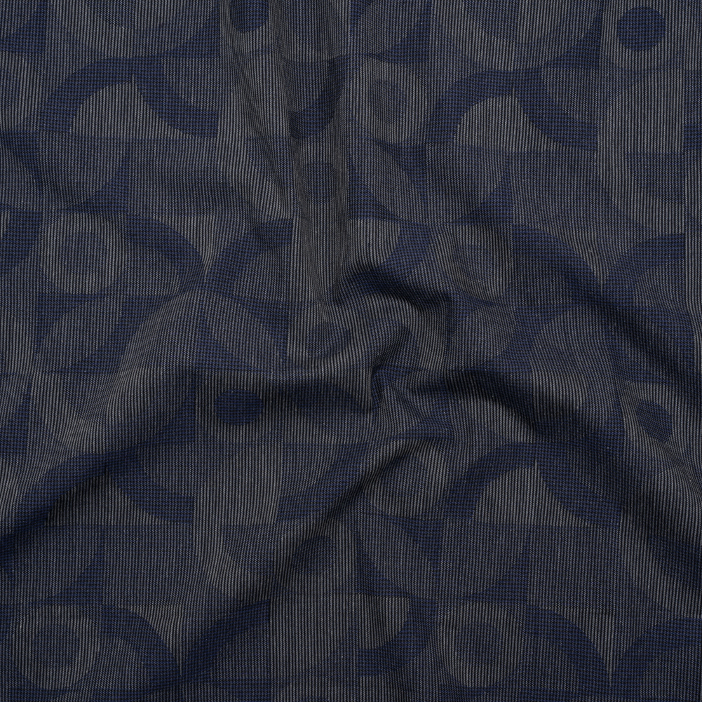 Cotton Dobby Shirting – Navy Blue and Gray Circles in Squares – Deadstock Cotton Dobby Shirting – Navy Blue and Gray Circles in Squares – Deadstock