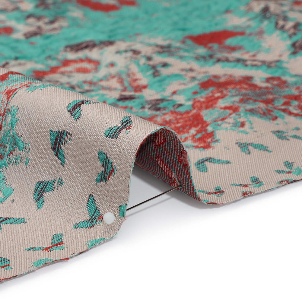 Metallic Luxury Brocade – Red, Turquoise and Cream Rorschach Stripes Metallic Luxury Brocade – Red, Turquoise and Cream Rorschach Stripes
