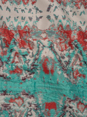 Metallic Luxury Brocade – Red, Turquoise and Cream Rorschach Stripes Metallic Luxury Brocade – Red, Turquoise and Cream Rorschach Stripes