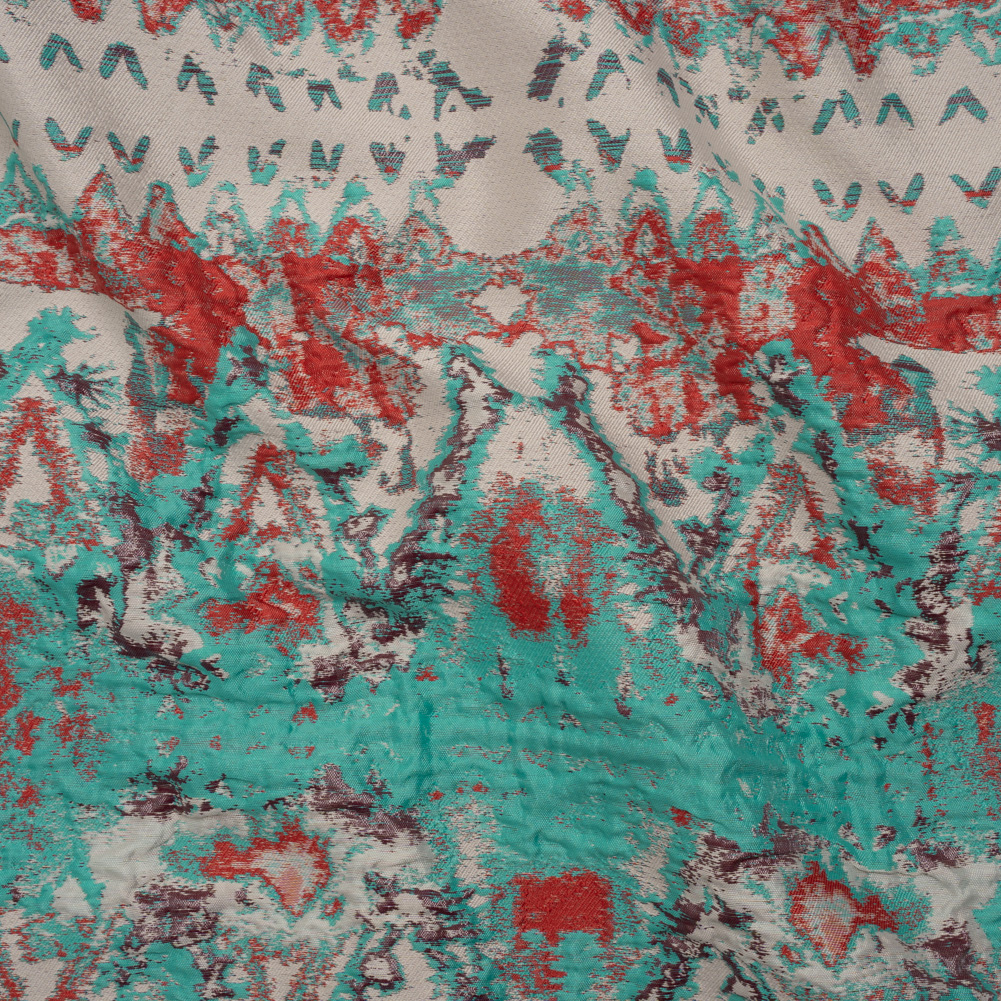 Metallic Luxury Brocade – Red, Turquoise and Cream Rorschach Stripes Metallic Luxury Brocade – Red, Turquoise and Cream Rorschach Stripes