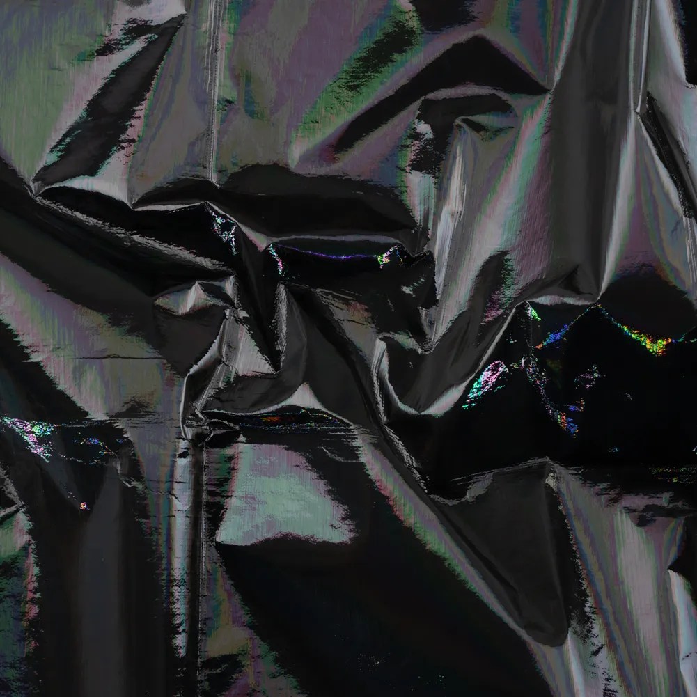 PU Coated Tyvek – Holographic Rainbow Glossy Black PU Coated Tyvek – Holographic Rainbow Glossy Black